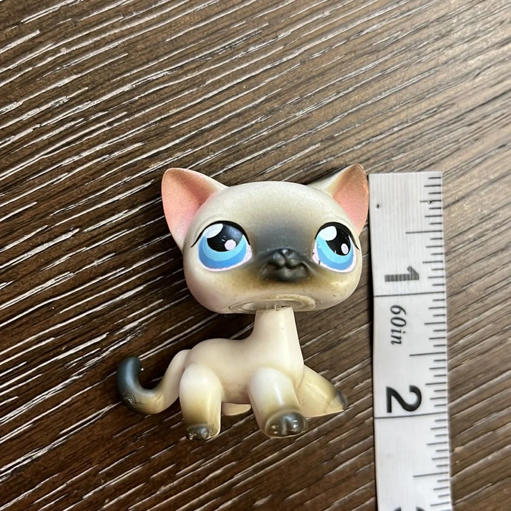 Littlest Pet Shop Hasbro retired Siamese cat #5 gray and white blue eyes rare